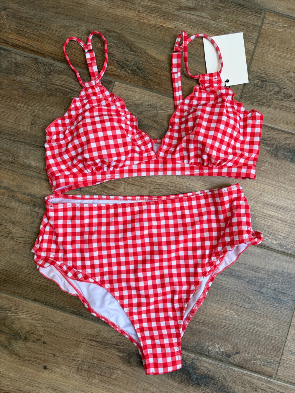 Red Gingham High-Waist Bikini Set - Women Swim Bikini